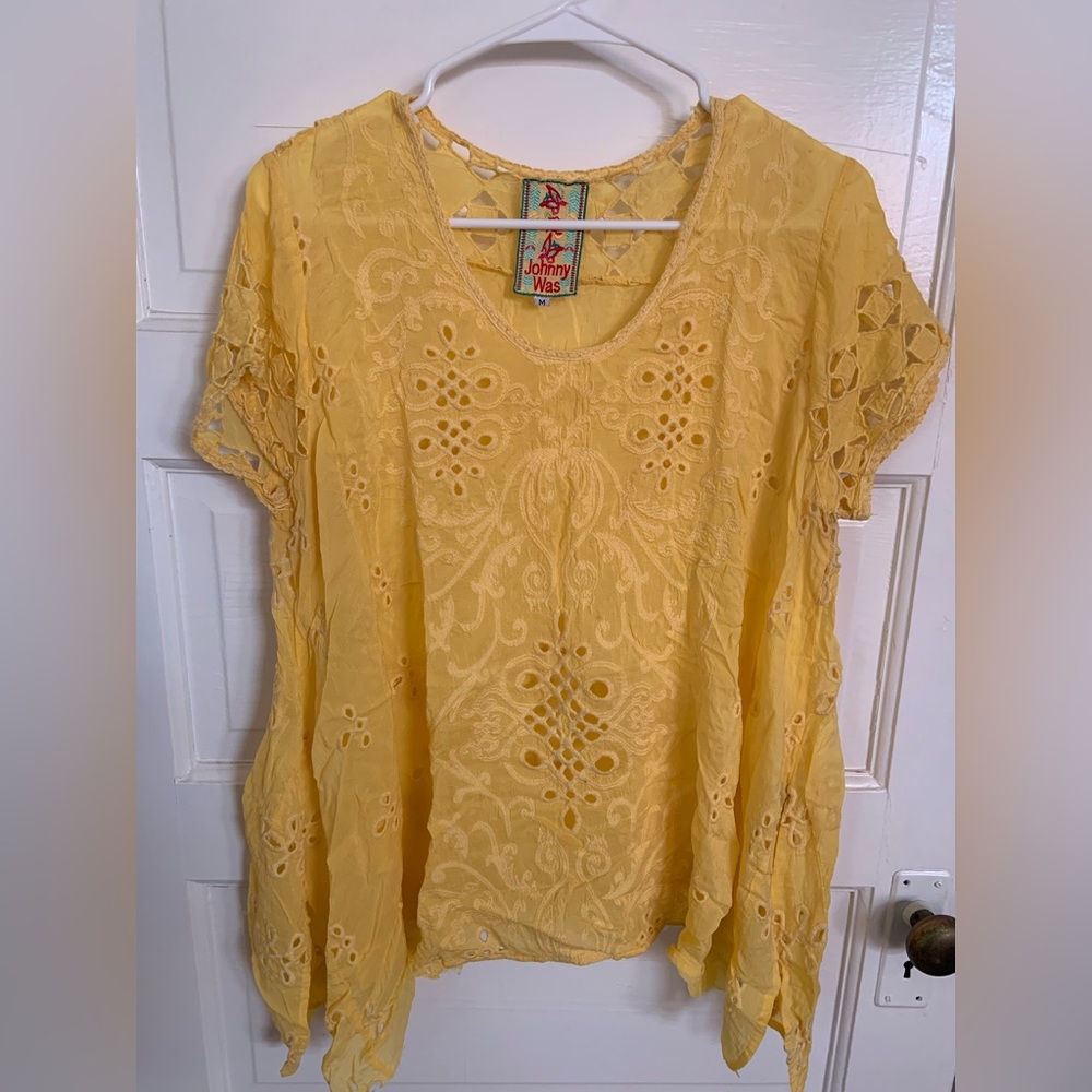 Johnny Was eyelet and cutwork blouse